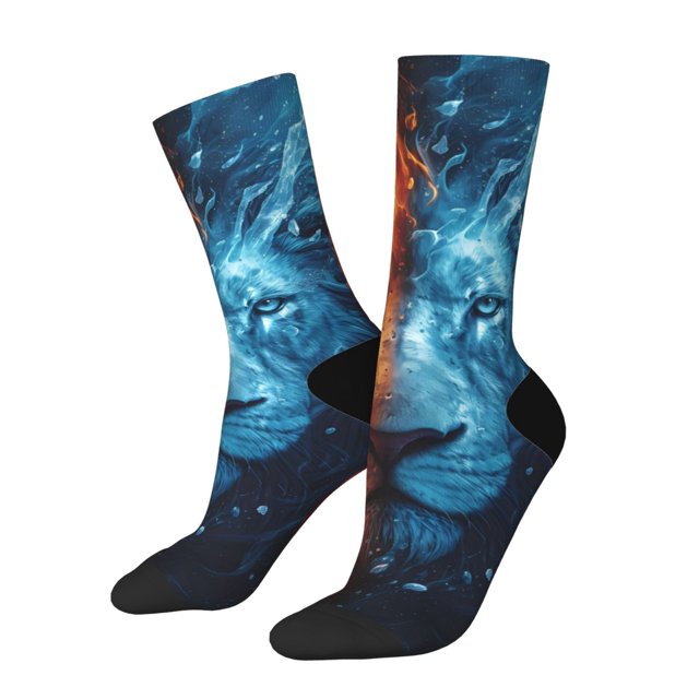 Balery Red And Blue Fire Lion Calcetas Largas con Estampado para Hombre y Mujer – Suaves y Transpirables, Talla Única (US 5-11)
