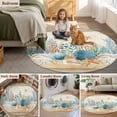 thumbnail image 6 of Brown Vintage Coastal Round Living Room Rugs 3.3 ft, Summer Nautical Coral Starfish Shell Washable Area Rug with Non-Slip Sturdy Edge Binding Round Front Door Mat Floor Carpet for Entryway, 6 of 9
