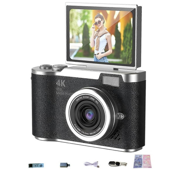 4K Foldable Flip Screen Camera, Portable Vlogging Digital Camera for Travel, HD 48MP 8X Zoom Anti-Shake