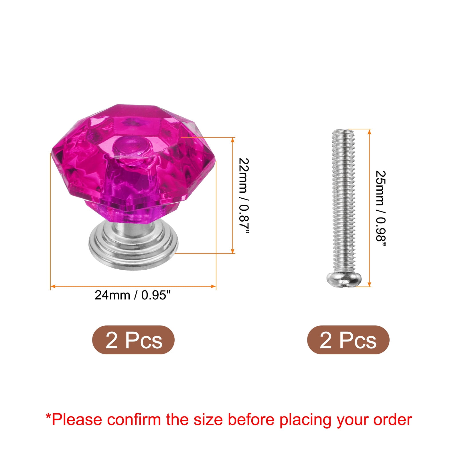 Unique Bargains Elegant Crystal Drawer Knobs for Cupboard and Cabinet Rose Red/Silver
