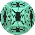 thumbnail image 1 of Ahgly Company Machine Washable Indoor Round Southwestern Turquoise Blue Country Area Rugs, 7' Round, 1 of 4