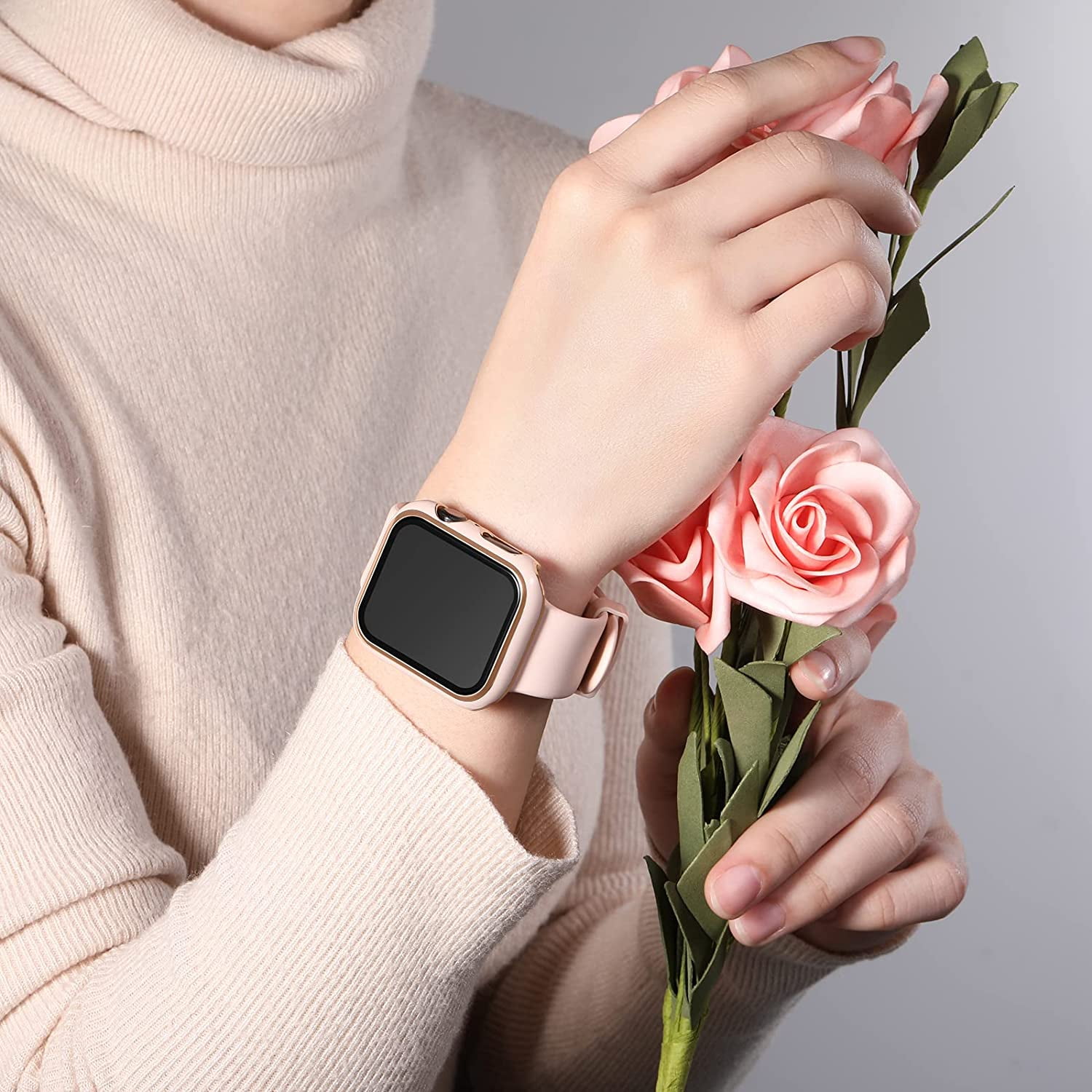 Compatible with Apple Watch Screen Portector Case 44mm Ultra Thin Pink Bumper with Rose Gold Edge Full Coverage Protective Cover for iWatch Series 3 2 1 Women Men Sand Pink Rose Gold Walmart