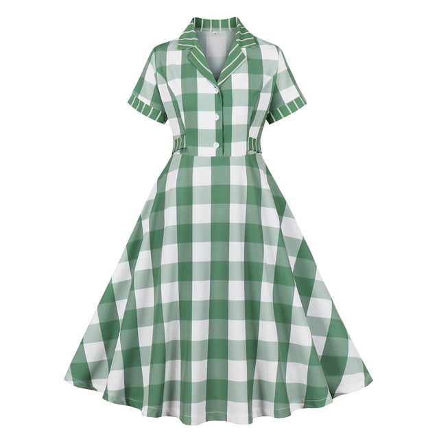Vestido de Verano para las Mujeres a Medida Cuello Correas de Corbata Inferior Espalda Vestido de Rejilla Poliéster, Estilo Retro para el Uso Casual Y de Fiesta