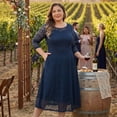 thumbnail image 2 of Agnes Orinda Women's Plus Size Formal Dress Floral Lace Scooped Neckline 3/4 Sleeves with Pocket Knit Cocktail Party Dresses 1X Navy Blue, 2 of 7