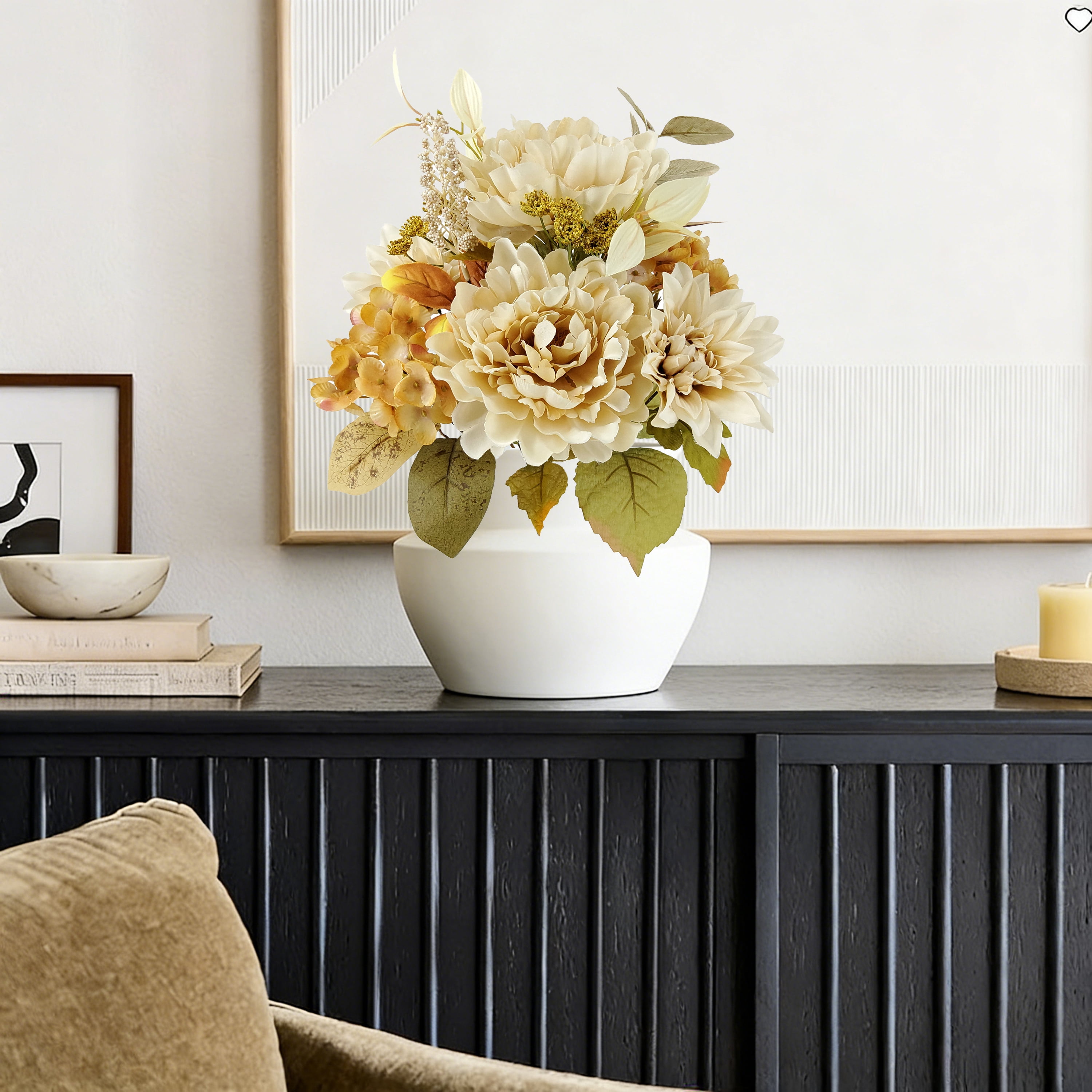 Mainstays Indoor Artificial Peony and Dahlia Mixed Bouquet, Cream, 18.5 in