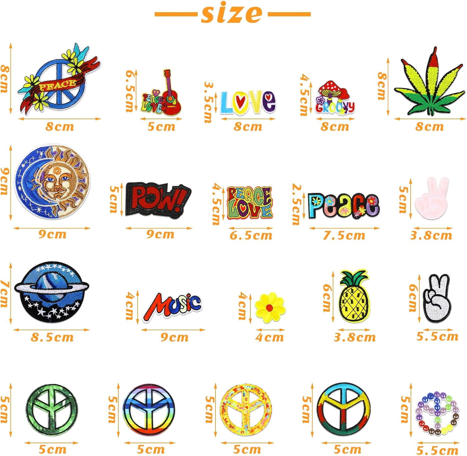 48 Pcs Iron On Patches Hippie Embroidered Patches Random Assorted Styles Kit Aesthetic Repair Appliques for Sewing DIY Jacket Hat Clothing Backpack Jean 1970s Party