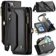thumbnail image 1 of Funda tipo cartera para iPhone 11 Pro con bloqueo RFID, tarjetero, cremallera y ranura para billetes, correa de hombro magnética de piel sintética suave para mujer, 1 of 9