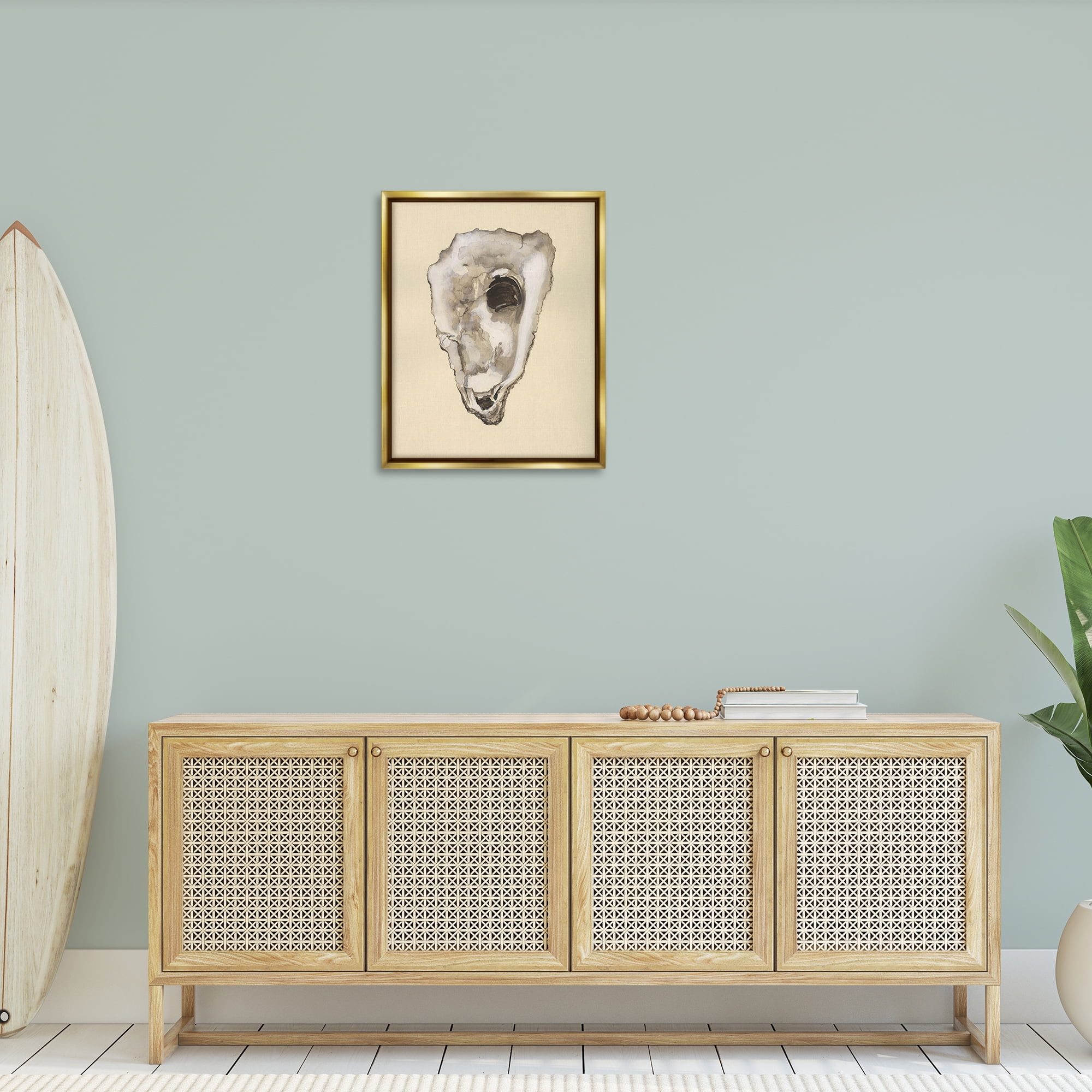 Stupell Industries Oyster Sea Creature Nautical & Beach Painting Gold Floater Framed Canvas Art Print Wall Art, 25 x 31