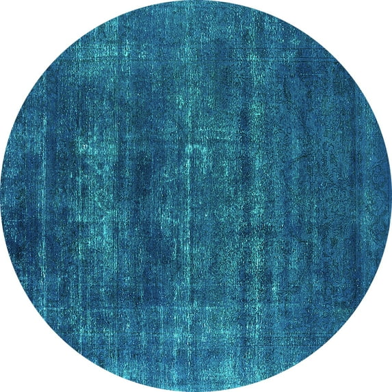 Ahgly Company Machine Washable Indoor Round Oriental Turquoise Blue Industrial Area Rugs, 7' Round