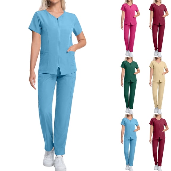 Hearthz Medical Uniform Women's Scrubs Set Stretch V-Neck Top and Cargo Pant Scrub Set Womens Scrub Set