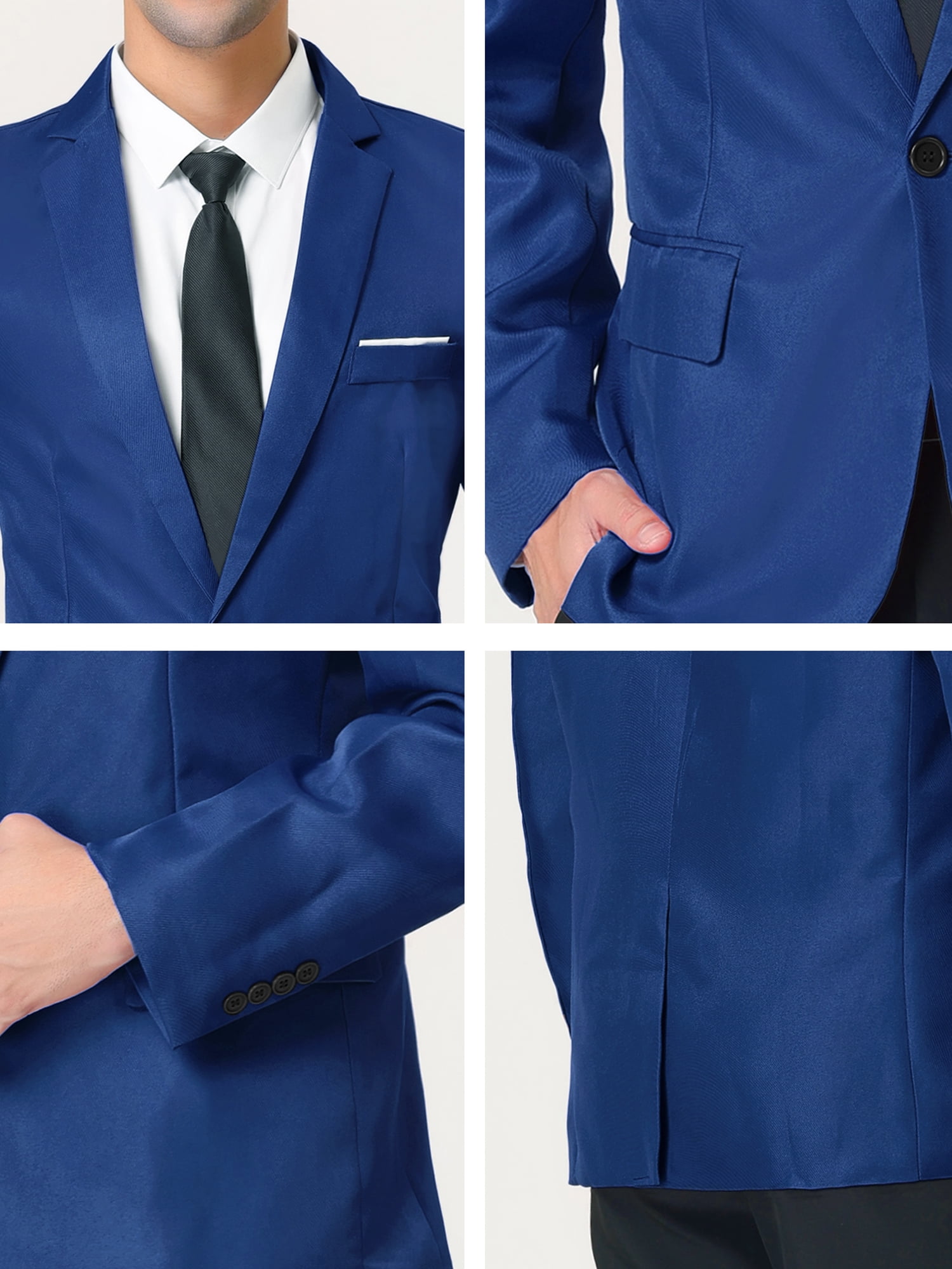 Unique Bargains Men's Blazer Single Breasted One Button Prom Suit Coat L Navy Blue
