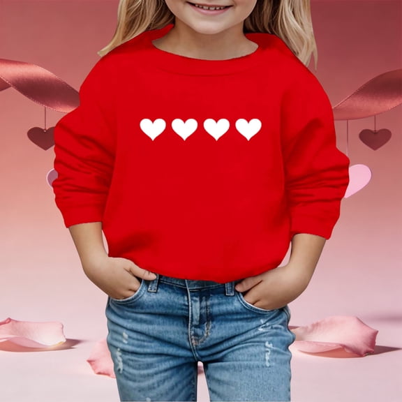 Adeawade Girl Valentine'S Day T Shirts Long Sleeve Crewneck Sweatshirt For Girls Heart Print Warm Winter Pullover Top For Kids Soft Summer Wear 3-4 Years Red