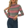 thumbnail image 1 of Blusa de mujer estilo CHIC Inspire, ajuste slim, cuello alto, con pliegues en la parte delantera, de manga larga, top de punto, XL, a rayas rojas, 1 of 6
