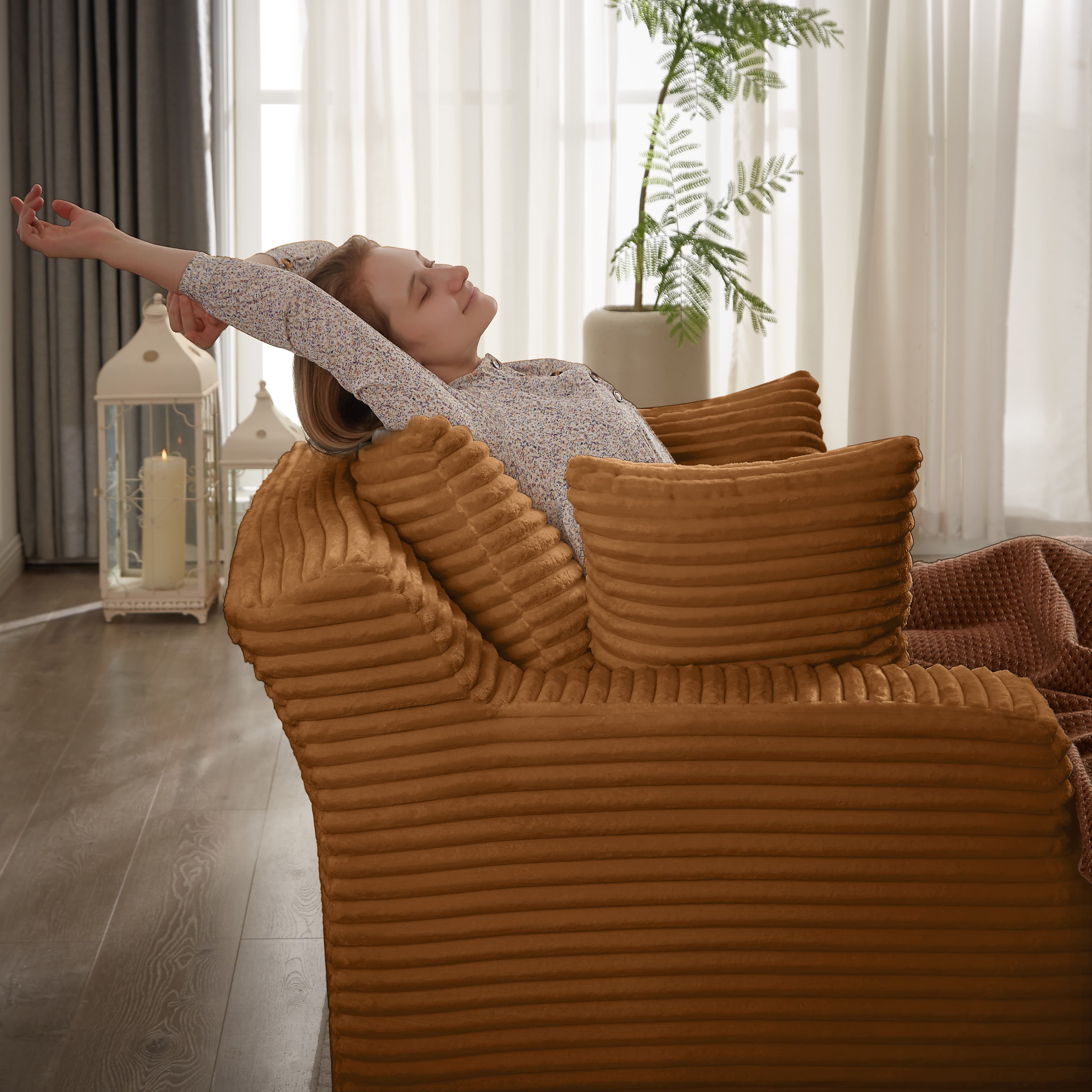 MAYEERTY Oversized Corduroy Chaise Lounge Chair, Boneless Comfy Sleeper, No Assembly for Living Room Office