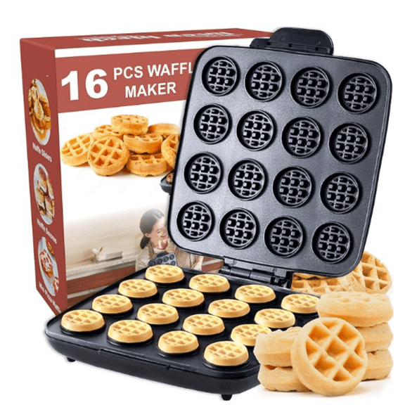 16 PCS Mini Waffle Maker Machine, Nonstick Waffles Iron Quick Heat-Up Surface, Simple & Easy Tiny Chaffle Baker for Home & Restaurants, Small Bites for Kids, Perfect for Breakfast, Desserts & Snacks