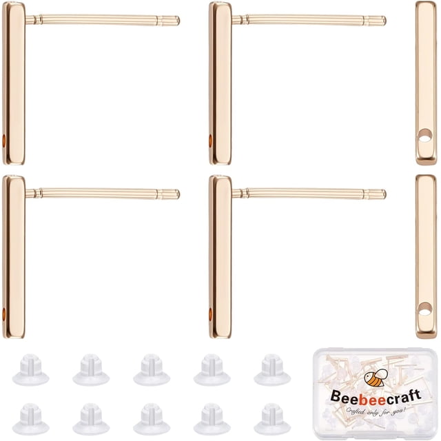 40 pendientes rectangulares con aro chapados en oro de 18 quilates, con tuerca para hacer aretes DIY.