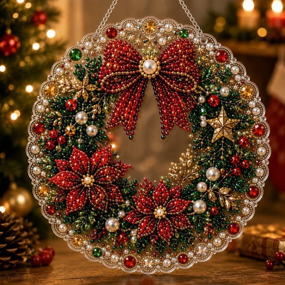 Christmas Diamond Painting Kit, 10 x 10 Inch Acrylic Decoration Craft, 2D Holiday Diamond Art Ornament, DIY Seasonal Home Decor Gift, 1PC