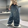 thumbnail image 4 of WMQPNNS Boys Jeans Kids Fashion Baggy Elastic Waist Straight Leg Denim Pants Casual Loose Streetwear with Pockets, Size 15-16 Years, fd1-Blue, 4 of 5
