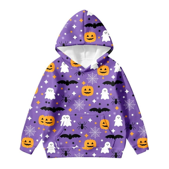 SonxaHe Toddler Girls Hoodie Jacket Halloween Bat Prints Long Sleeve Fashion Pullover Sweatshirt with Pockets Purple,Sized 2-3