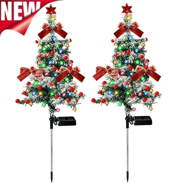 Djiypn 2-Pack Solar Christmas Tree Outdoor Christmas Decorations, Solar Xmas Tree Lights with LED, Waterproof Solar Christmas Lights for Yard Front Porch Pathway Decor (29.5", 2Pack)