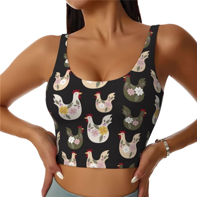 Balery Flowe Rooster Sujetadores deportivos con espalda cruzada para mujer, acolchados, sin costuras, de alto impacto, ideales para yoga, gimnasio, entrenamiento y fitness.-Medium