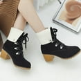 thumbnail image 2 of Women Booties Solid Color Casual Lightweight Square High Heels Pointed Toe Warm Fleece Suede Snow Ankle Boots,Black Boots women size 5.5, 2 of 3