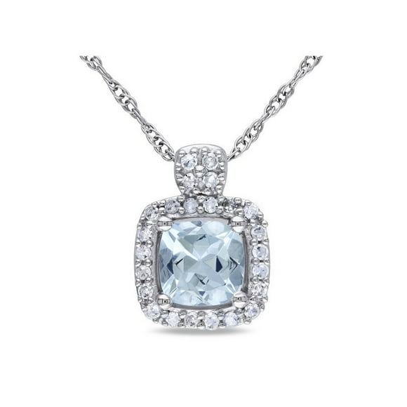 1/2 Carat (ctw) Aquamarine Pendant Necklace with Diamonds in 10K White Gold with Chain