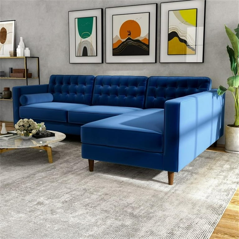Owen Navy Blue Velvet Modern Living Room Corner Sectional Couch
