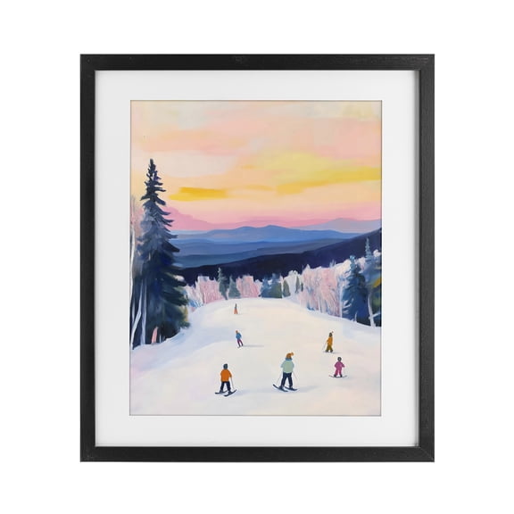 Stupell Industries Farmhouse Snowy Mountain Skiers at Sunset Black Framed Print Under Glass, 13 x 16, by The Prints Vibe