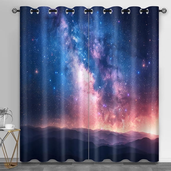 Galaxy Starry Blackout Curtains, Purple Blue Space Window Drapes for Bedroom Living Room Kitchen, Fantasy Universe Curtains 53"W x 63"L (Pack of 2)