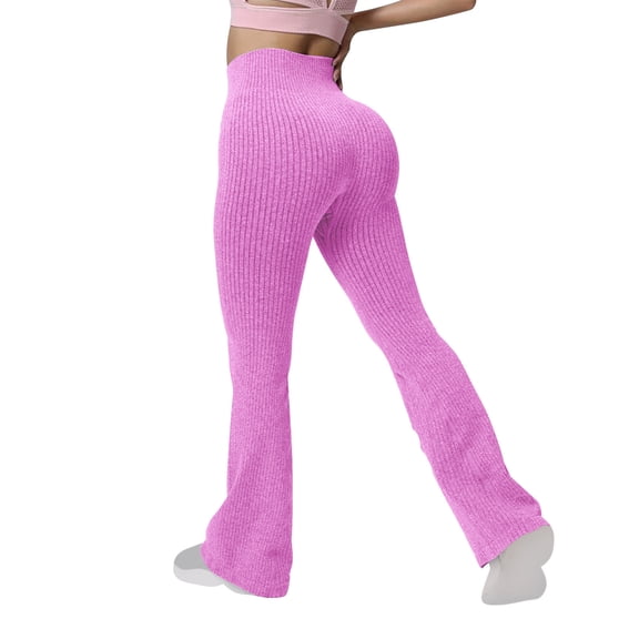 Hueook Fleece Lined Leggings Women Women's Solid Color Seamless High Waisted and Hip Lifting Sports and Fitness Yoga Pants Flared Pants Hot Pink XS