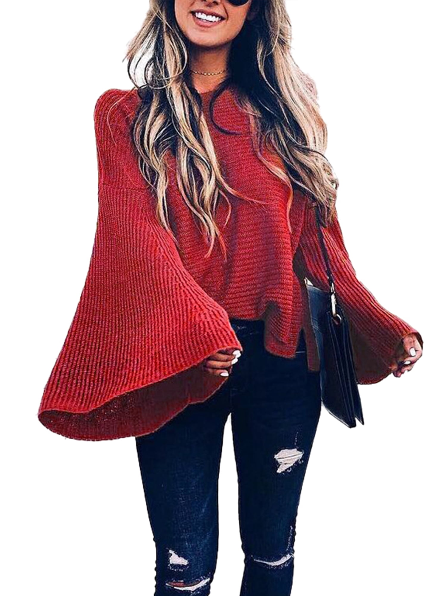 Loose Winter Sweaters for Womens Solid Color Jumper Pullover Knitted