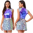 thumbnail image 6 of Aislor Women's Alien Astronaut Fly Sleeve Metallic Shiny Dress Galaxy Traveler Space Warrior Costume Blue S, 6 of 7