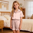thumbnail image 6 of Cethrio Girls' Pajama Sets, Short Sleeve Lapel Collar 3-piece Comfy Girls' Sleepwear Pink Size 14, 6 of 8