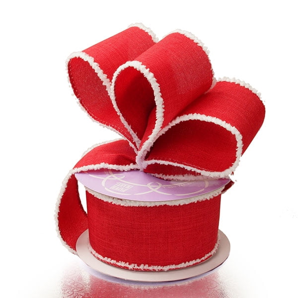 2 1/2" X 10 Yards Red/White Fur Edged Wired Ribbon by Paper Mart
