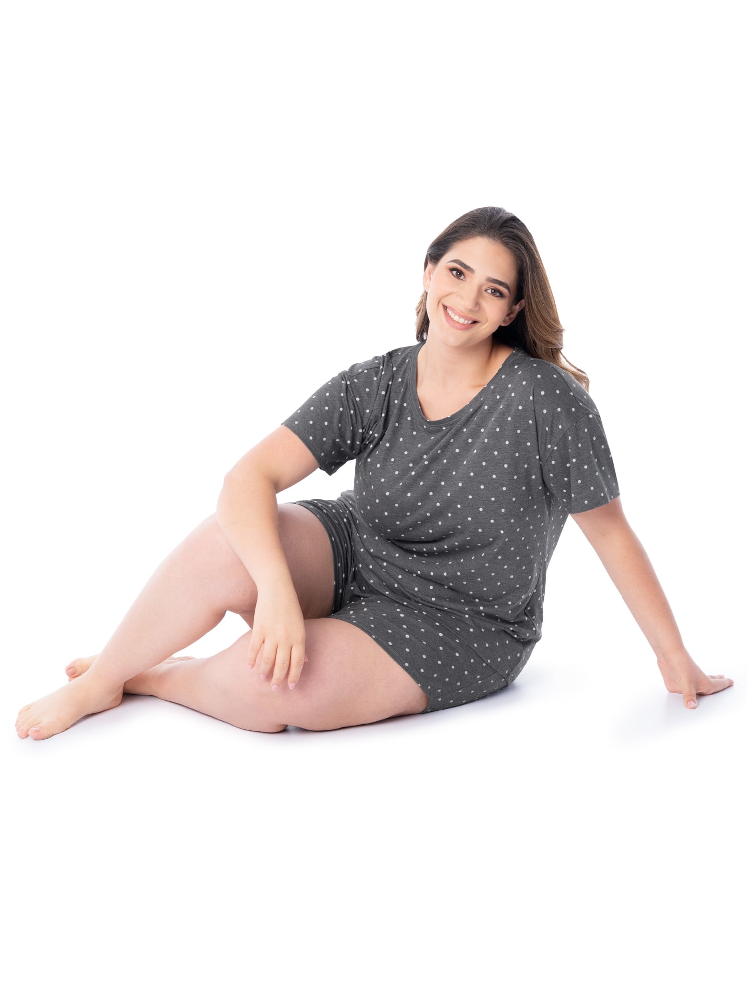 Fruit of the Loom Women's Soft and Breathable Short Sleeve Crew Top & Pajama Short Set, Sizes S-4X