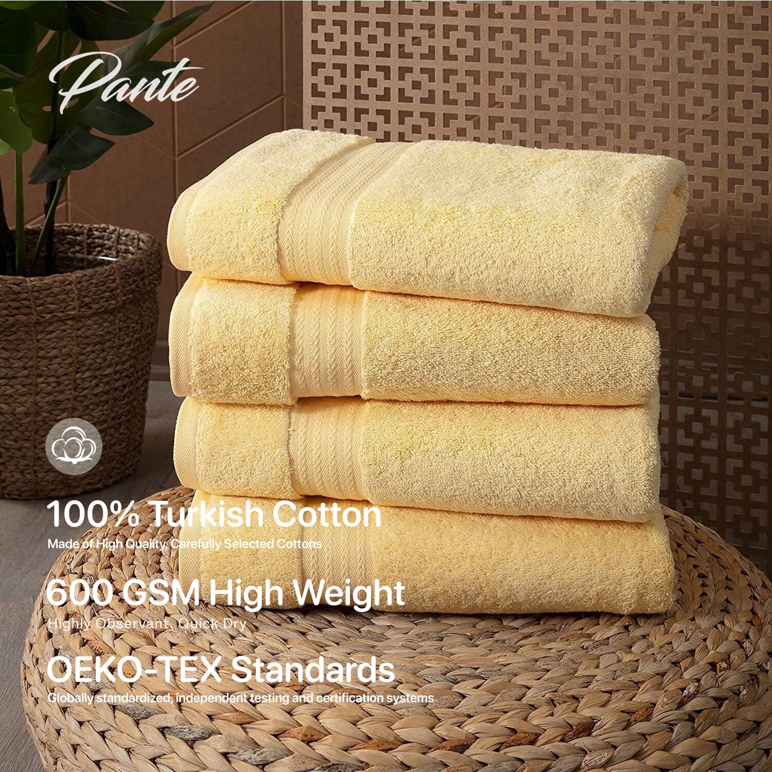 4-Piece Premium Turkish Hand Towels 100% Cotton Towels for Bathroom Soft, Quick Drying, and Highly Absorbent Hand Towels 27x54 inches (Yellow)