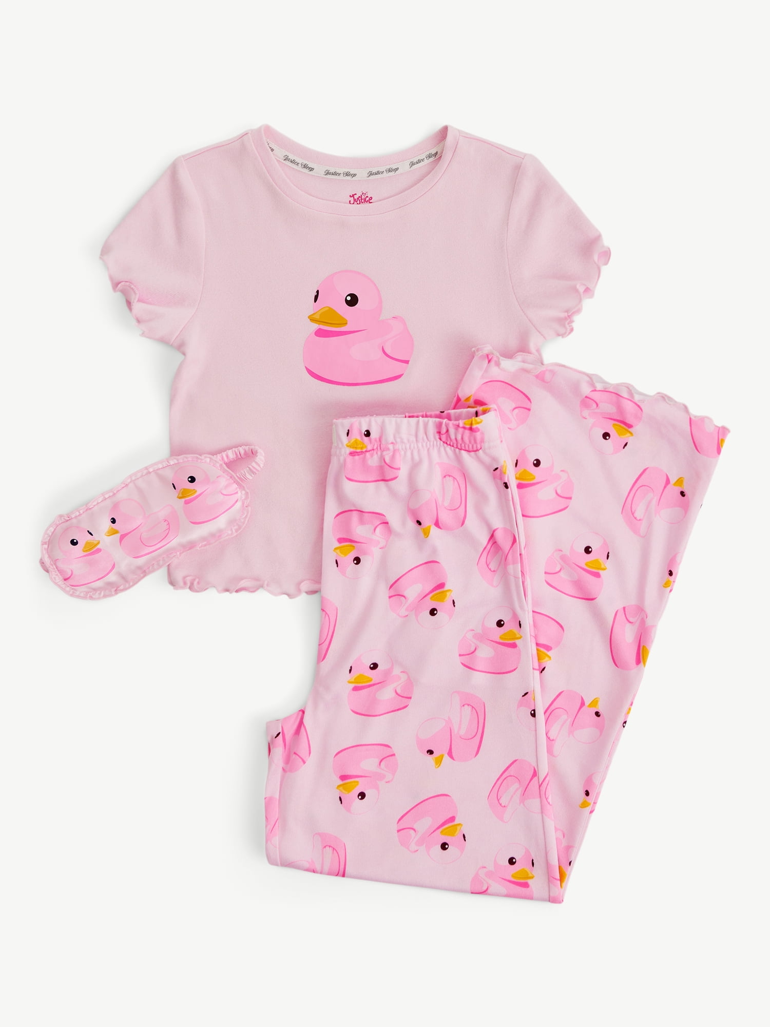 Justice Girls Short Sleeve Tee, Pants and Eye Mask Pajama Set, 3-Piece, Sizes 5-18