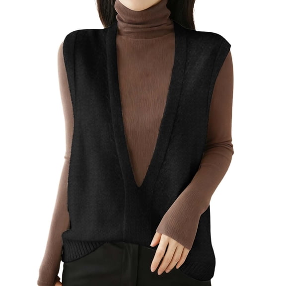 DHFJKG Womens Sweater Vests Layering Top Knitted Solid Color Sleeveless Deep V Neck Tunic Pullover Loose Fit Stylish Tops