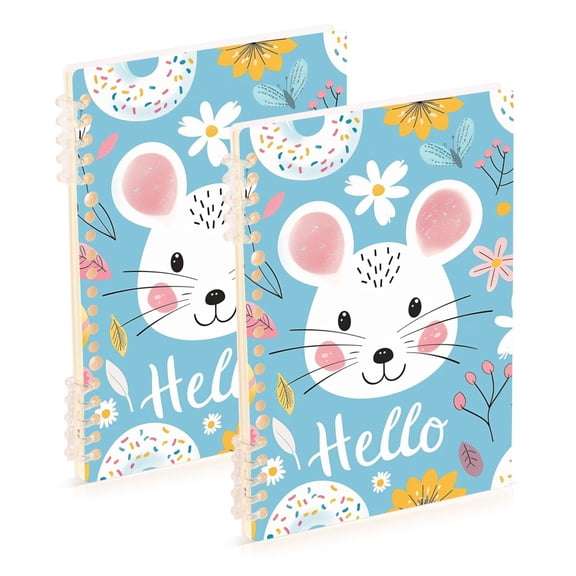 Hello Mouse Face Notebooks 2 Pcs 1-subject Journal 60 Sheets A5 College Ruled Paper Detachable Ring 8.3"x5.7"