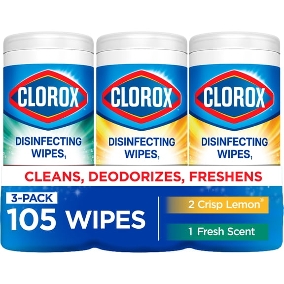 Clorox Disinfecting Cleaning Wipes Variety Pack, Bleach Free, Fresh Scent and Crisp Lemon, 35 Count Each, Pack of 3