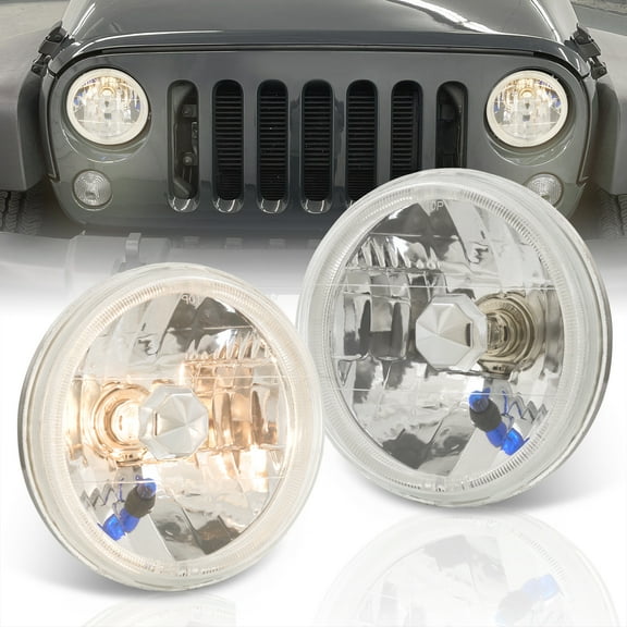 AJP Distributors Replacement Upgrade Universal H6012 H6014 H6015 H6017 H6024 7" Inch Round Circle LED Halo Sealed Beam Headlights Signal Headlamps Assembly Left & Right Pair H4 H13 Conversion Kit Set