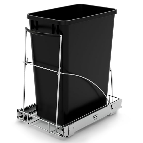 Pull Out Garbage Bin Kitchen,Pull Out Trash Can Under Cabinet,Under Sink Trash Can Slide Out Organizer,Cabinet Trash Can Pull Out Kit with Silicone Handle,Chrome-Waste Bin Not Included