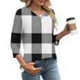 thumbnail image 6 of WRKEKC 3/4 Length Sleeve Womens Tops V Neck Plaid Print Loose Fit Comfortable Casual T-Shirts for Women, 6 of 7