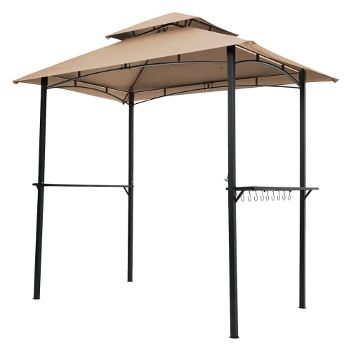 Auto Beyond Outdoor Grill Gazebo 8 x 5 Ft, Shelter Tent, Double Tier Soft Top Canopy and Steel Frame with hook and Bar Counters,Khaki