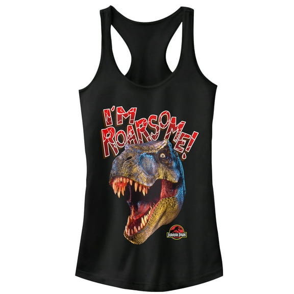 Junior's Jurassic Park I'm Roarsome T.Rex  Racerback Tank Top Black Medium