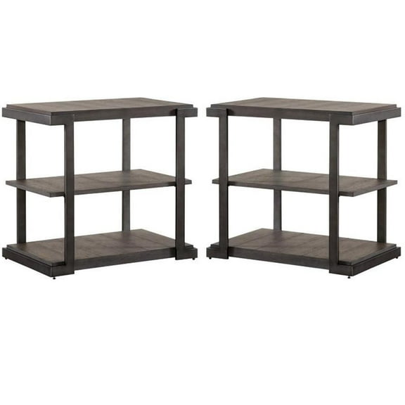 Home Square 2-Piece Furniture Modern View Tiered End Table Set in Oak