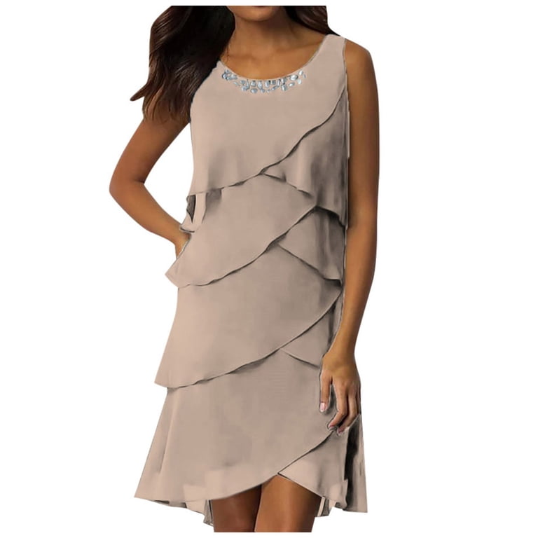 scoop-neck chiffon midi dress Komarov Chiffon Charmeuse Scoop Neck Sleeveless Ruffle Accordion Pleating Midi Dress