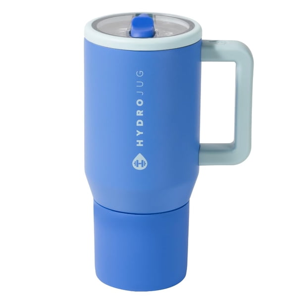 HydroJug Traveler - Botella de agua con asa y pajita abatible - Cabe en portavasos, vaso resistente a fugas, reutilizable, aislado, de acero inoxidable y base de goma - Regalos para mujeres y hombres