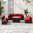 thumbnail image 3 of Gotland 8 Pieces Outdoor Patio Furniture Set with 43" Propane Fire Pit Table, PE Rattan (Red), 3 of 8